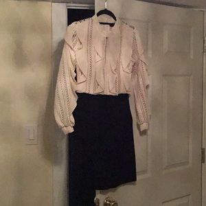 Beige lace top and solid black bottom dress